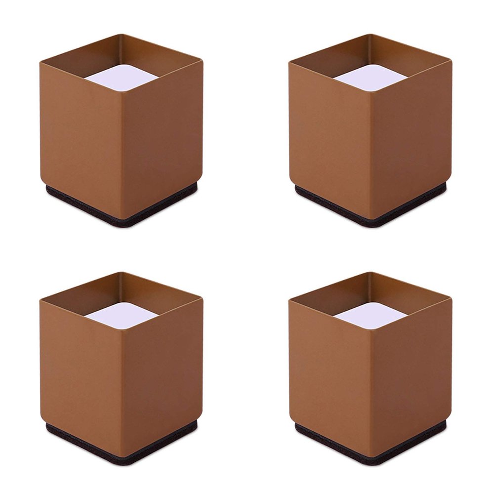4pcs Furniture Lift Risers Carbon Steel Bed Leg,Self-Adhesive Heavy Duty Furniture Raisers,Adds Height to Sofas Cabinets,Non-Slip Lift Blocks for Table Couch Desk,Square,2CM Groove(brown6x10cm)