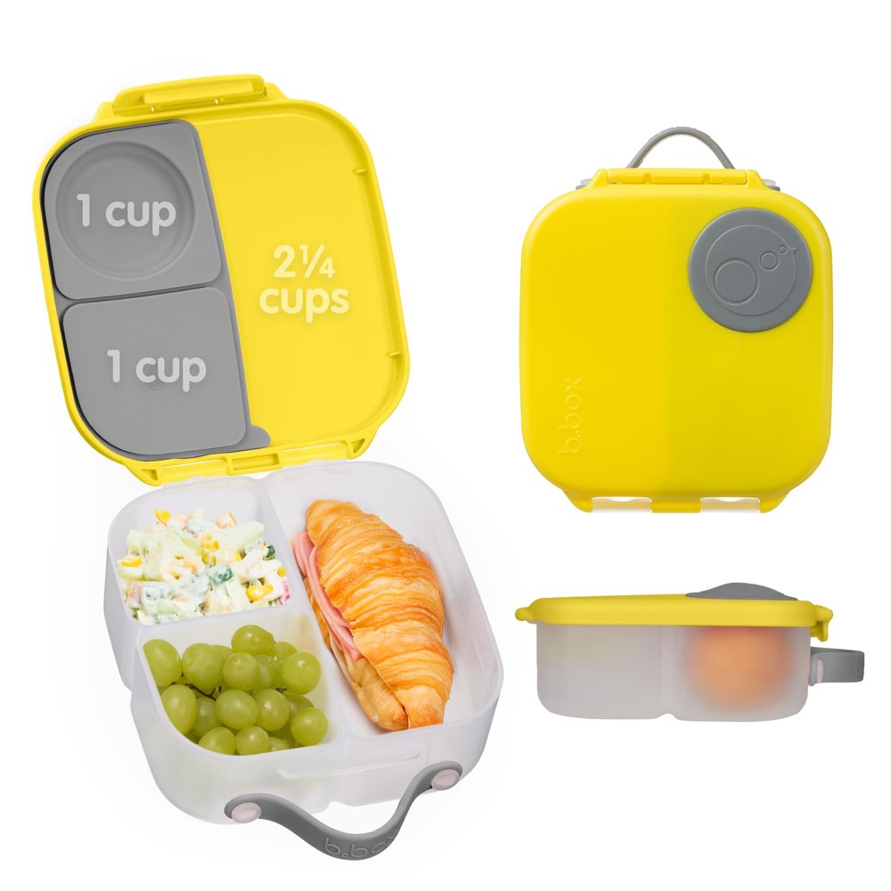 b.box Mini Lunch Box Kids | 4.25 Cup Leak Proof Bento Box for Kids Ages 3+ | 3 Compartment Snack Containers, School Lunch Container, Dishwasher Safe, BPA-Free, PFAS-Free - Lemon Sherbet