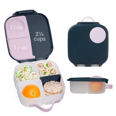 b.box Mini Lunch Box Kids | 4.25 Cup Leak Proof Bento Box for Kids Ages 3+ | 3 Compartment Snack Containers, School Lunch Container, Dishwasher Safe, BPA-Free, PFAS-Free - Indigo Rose