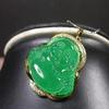 Gojade Gold Plate Green JADE Pendant Buddha God Necklace Diamond Imitation 100013, 38mm X 32 mm X 8 mm, Yellow,Green view 3