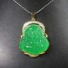 Gojade Gold Plate Green JADE Pendant Buddha God Necklace Diamond Imitation 100013, 38mm X 32 mm X 8 mm, Yellow,Green view 4