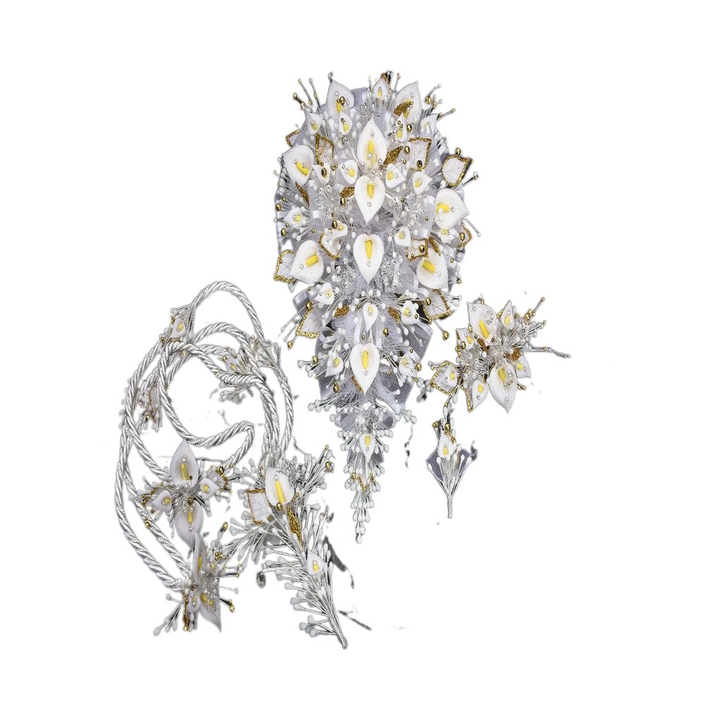 A&C Quinceaeras and More Wedding Set - White Gold, 1 Count, Small, Plant, Wedding Set, Traditional, Artificial-Flower-Accessories, Bouquet