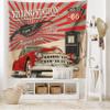 Ambesonne Cars Tapestry, Poster Style Image Gasoline Station Commercial Element Route 66 IllustrationPrint, Wide Wall Hanging for Bedroom Living Room Dorm, 80" X 60", Vermilion Beige view 2