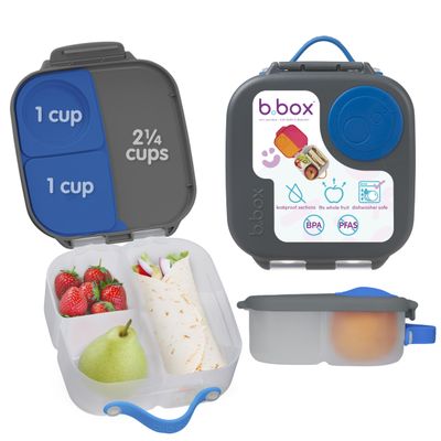 b.box Mini Lunch Box Kids | 4.25 Cup Leak Proof Bento Box for Kids Ages 3+ | 3 Compartment Snack Containers, School Lunch Container, Dishwasher Safe, BPA-Free, PFAS-Free - Blue Slate