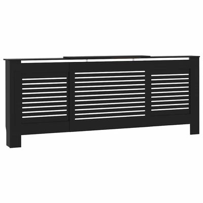 vidaXL Radiator Cover with Adjustable Length, Slatted Design Heater Cover Cabinet with Storage Shelf, Hide Cluttered Pipes, MDF, 55.9"-80.7" x 8.1" x 32.1", Black