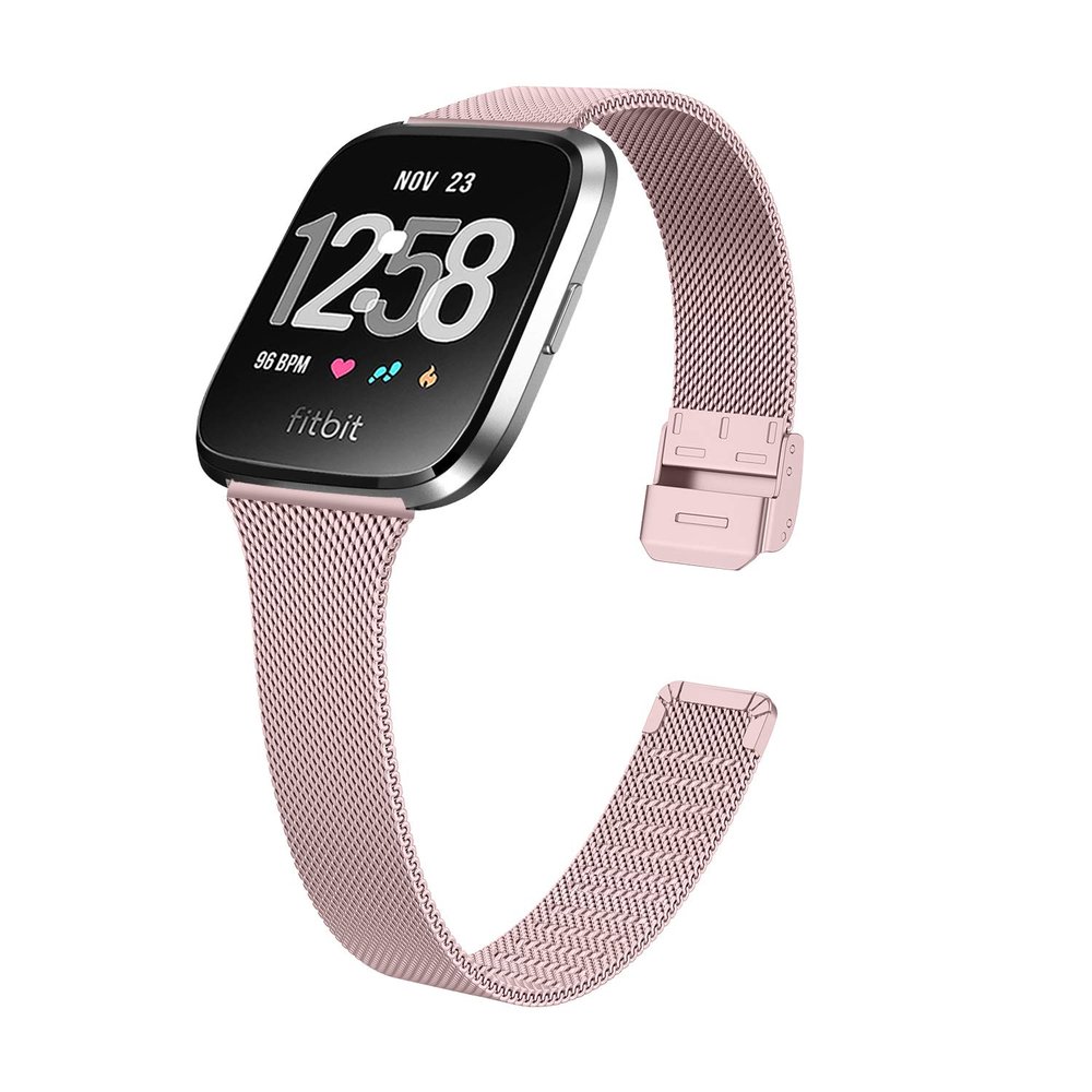 TryBest Watch Metal Strap Compatible for Fitbit Sense and Fitbit Versa 3,Narrow Thin Stainless Steel Replacement Strap Replacement Wristband Adjustable Wrist for 5.5-8.1 inch for Women - Pink