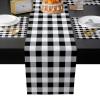 13x70inch Burlap Table Runners, Farmhouse Buffalo Plaid Check, Non-Slip Heat Resistant Placemats Set of 6, Cotton Linen Table Mats Liner Set for Kitchen Dining Table, Black White
