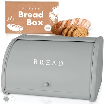 LEVER Modern Farmhouse Bread Box, Large, Gray - Bread Storage Container for Kitchen Countertop