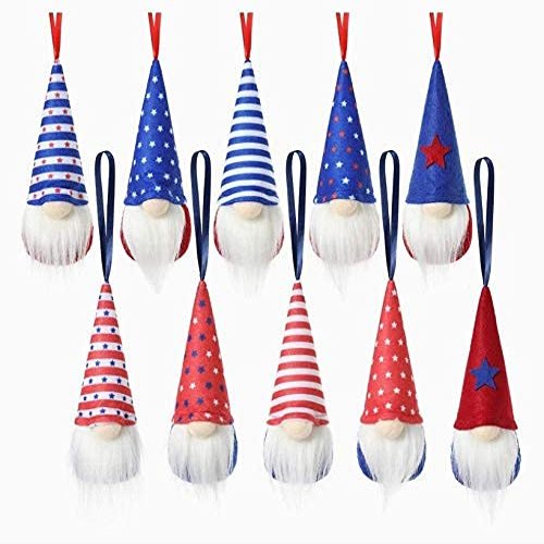 10Pcs Patriotic Gnome Independence Day Hanging Ornaments,Gnome Decoration Ornaments for President Election Veterans Day 4th of July Tree Decorations, Handmade Elf Uncle Sam Tomte Household Ornaments