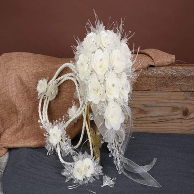 A&C Quinceaeras and more Wedding Bouquet Wedding Lasso Wedding Hair Piece 2346 (Ivory Silver)
