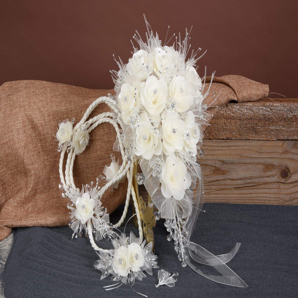 A&C Quinceaeras and more Wedding Bouquet Wedding Lasso Wedding Hair Piece 2346 (Ivory Silver)