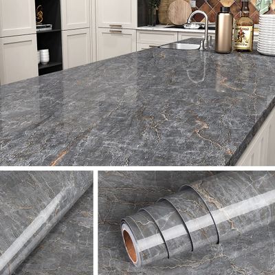 Livelynine 36 X 197 Inch Wide Dark Grey Marble Contact Paper Waterproof Peel and Stick Countertops Marble Wallpaper Kitchen Countertop Vinyl Wrap Marble Countertop Peel & Stick Table Top Dresser Cover