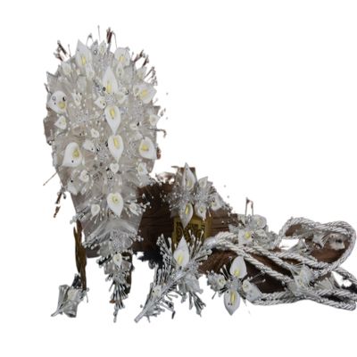 A&C Quinceaeras and more Wedding Bouquet Wedding Lasso Wedding Hair Piece 2449 (Ivory Silver)