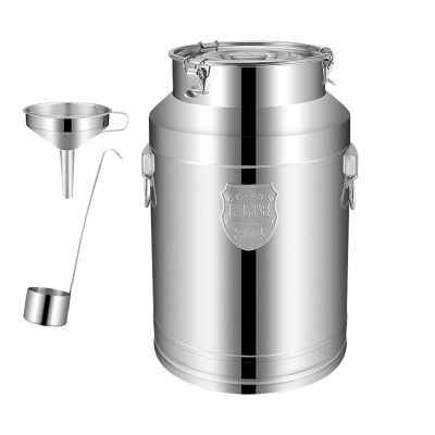 AIZYR 304 Stainless Steel Milk Can Bucket - Milk Transport Barrels Wine Pail Tote Jug Tea Canister with Wine Mention and Funnel,88l
