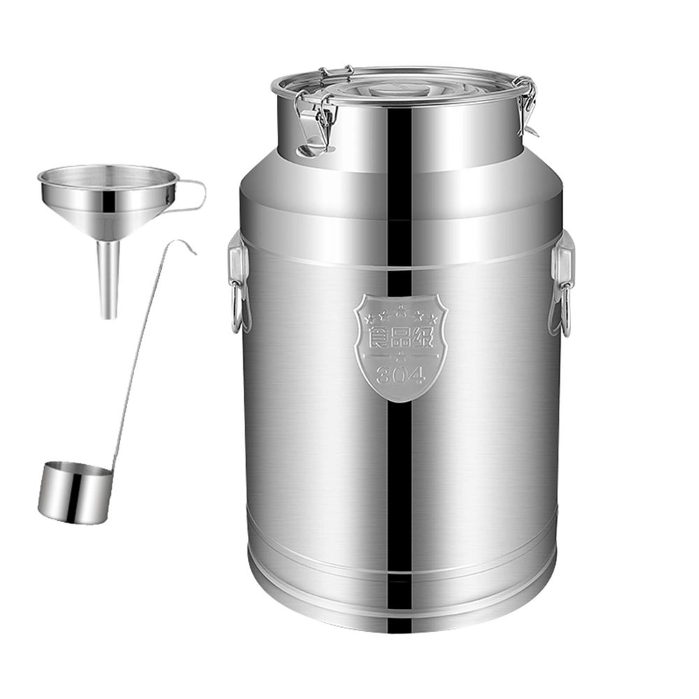 AIZYR 304 Stainless Steel Milk Can Bucket - Milk Transport Barrels Wine Pail Tote Jug Tea Canister with Wine Mention and Funnel,88l