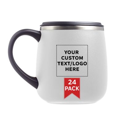 Personalized 11 oz. Stainless Steel Coffee Mugs with Lid - 24 pack Custom Text, Logo - White