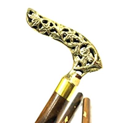 Vimal Nautical Golden & Brown Wooden Walking Stick Cane with Brass Handle 36 to 37" INCH Approx
