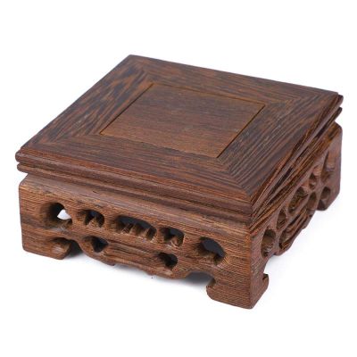 Wooden Base Collector Display, Oriental Plant Stand, Home Decor for Plant Flower for vases Office Decor(Length 8cm Width 8cm Height 3.7cm)