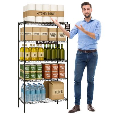 5 Tier Wire Shelving Unit Storage Rack, Metal Heavy Duty Utility Organizers, Organization Units for Products Plant Pantry, Garage, Laundry Racks Durable Shelf Stand,14"W x 30"L x 60"H, Black