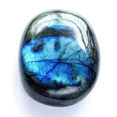 MOKACRYSTAL 90g-110g Natural Raw Rock Flashy Blue Fire Labradorite Crystal Polished Palm Stone 1pc