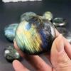 MOKACRYSTAL 90g-110g Natural Raw Rock Flashy Blue Fire Labradorite Crystal Polished Palm Stone 1pc view 3