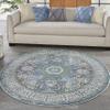Nourison Global Vintage Geometric Ivory Light Blue 6' x Round Area Rug, Easy Cleaning, Non Shedding, Bed Room, Living Room, Dining Room, Kitchen (6 Round) view 1