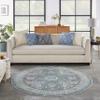 Nourison Global Vintage Geometric Ivory Light Blue 6' x Round Area Rug, Easy Cleaning, Non Shedding, Bed Room, Living Room, Dining Room, Kitchen (6 Round) view 4