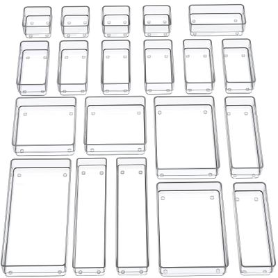 SMARTAKE 20-Piece Drawer Organizer with Non-Slip Silicone Pads, 7-Size Desk Drawer Organizer Trays Storage Tray for Makeup, Jewelries, Utensils in Bedroom Dresser, Office and Kitchen (Clear)