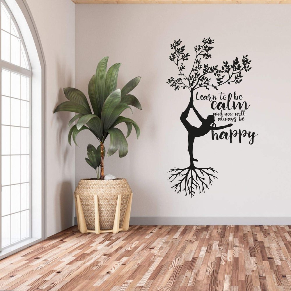 Learn To Be Calm Meditation Quotes Yoga Exercise Relax Fitness Quote Wall Sticker Art Decal for Girls Boys Room Rooms Bedroom Gym House Home Decor Stickers Walls Art Vinyl Decoration Size (30x27 inch)
