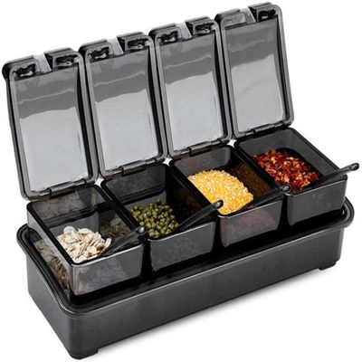 kitchen Black Acrylic Spice Container Kitchen Seasoning Box Salt Shaker Spice Jar with 4 Spoons