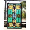 Benjara CH1P229TV26-GPN Jenice Tiffany-Style Victorian Stained-Glass Window Panel 26" Height, Teal view 4