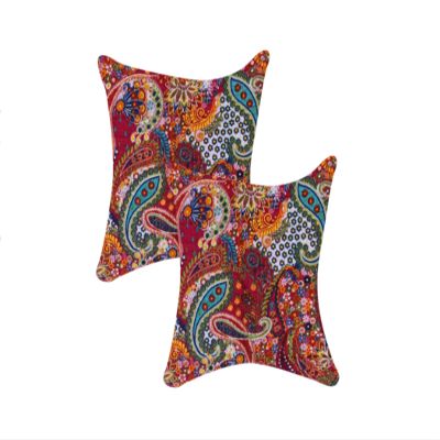Sophia-Art Indian Square Paisley Cotton Kantha Decorative Sofa Traditional Decor Handmade Bohemian Ethnic Embroidery Cushion Cover (Red, 02 Pcs Set (16"x 16"))