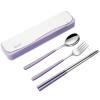 DEVICO Travel Utensils, Portable 18/8 Stainless Steel Silverware Flatware Set, Include Fork Spoon Chopsticks with Case (Purple) view 1