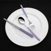 DEVICO Travel Utensils, Portable 18/8 Stainless Steel Silverware Flatware Set, Include Fork Spoon Chopsticks with Case (Purple) view 4
