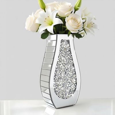 ALLARTONLY Flower Vase Crushed Diamond Mirrored Vase Crystal Silver Glass Decorative Mirror Vase Large Size Luxury for Home Decor. Arc-Shaped Thickened. Cant Hold Water.
