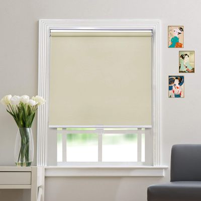 Blackout Cordless Roller Blinds and Shades for Windows - Safety Spring Roller Shades - Cordless Privacy Room Darkening [Beige 100% Blackout,51" W x 36" H] - Custom Made