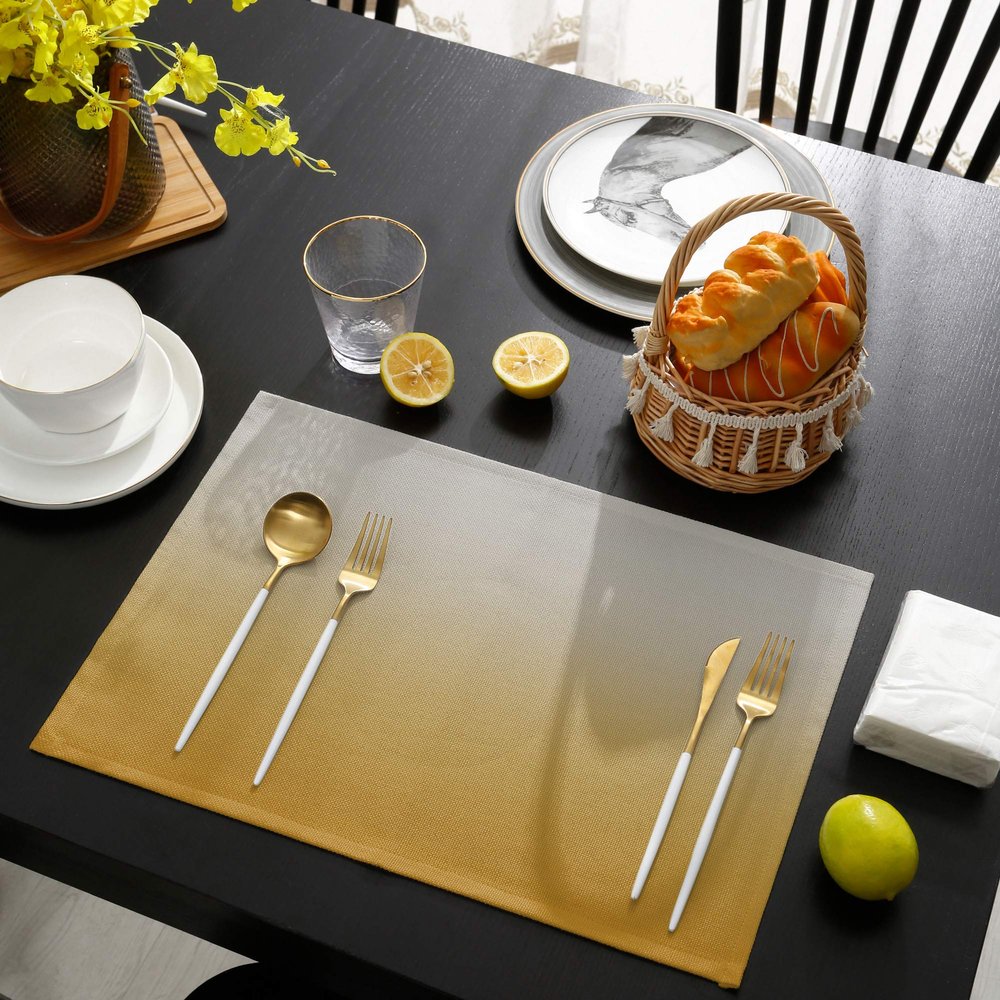 Greeeen Placemats Set of 6 Gradient Color Gray to Mustard Yellow Heat Resistant Place Mat for Dining Table Washable Burlap Cotton Table Mats