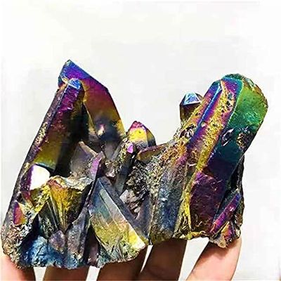 MOKACRYSTAL 150g-230g Electroplating Colorful Angel Aura Crystal Cluster 1pc