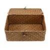 Amosfun Rattan Box Rattan Storage Basket with lid Wicker Box top email for Counter Boxes Picnic Covered- New Seaweed with Button Woven- Basket Straw Woven Debris Desktop Wicker view 1