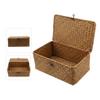 Amosfun Rattan Box Rattan Storage Basket with lid Wicker Box top email for Counter Boxes Picnic Covered- New Seaweed with Button Woven- Basket Straw Woven Debris Desktop Wicker view 3