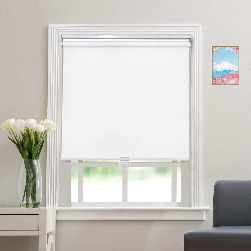 Blackout Cordless Roller Blinds and Shades for Windows - Safety Spring Roller Shades - Cordless Privacy Room Darkening [White 100% Blackout,70 1/2" W x 76" H] - Custom Made