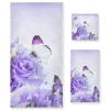 ALAZA Purple Rose Flower Butterfly Towel Bathroom Sets 1 Bath Towel 1 Hand Towel 1 Washcloth Soft Luxury Decorative Set of 3 Towels Multipurpose for Kitchen Home Spa Beach view 1