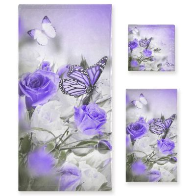 ALAZA Purple Butterfly Iris Flower Towel Bathroom Sets 1 Bath Towel 1 Hand Towel 1 Washcloth Soft Luxury Decorative Set of 3 Multipurpose for Kitchen Home Spa