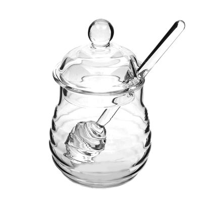 Amosfun 250ml honey pot jar and dipper set glass dippers mini jars spoon with container dispenser- Glass Honey Pot Set Transparent Clear Jam