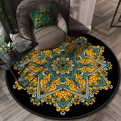2021 Round Carpet European National Style Balcony Living Room Carpet Bedroom Mat Yellow 70x70cm