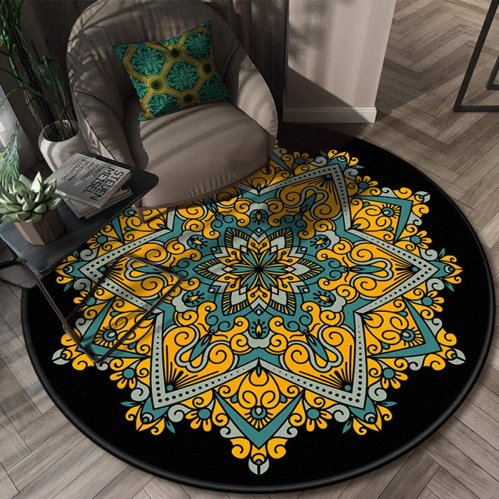 2021 Round Carpet European National Style Balcony Living Room Carpet Bedroom Mat Yellow 70x70cm