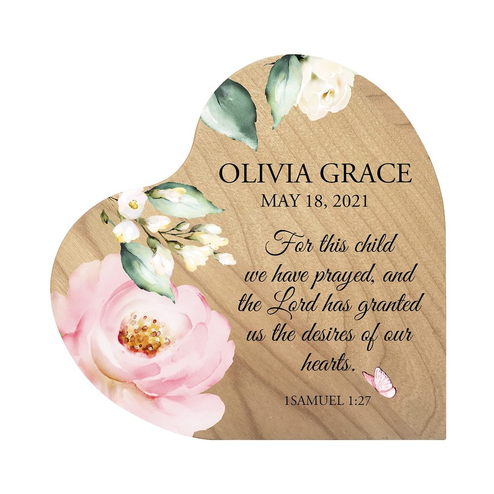 LifeSong Milestones Personalized Solid Wood Heart Decoration Favors Unique Home Decor Housewarming Gift from Daughter Son Niece Nephew 5x5.75 for This Child (Maple)