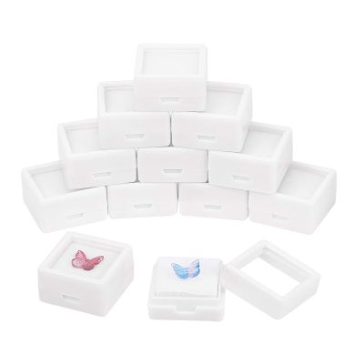 BENECREAT 36PCS White Gemstone Display Box Mini Square Acrylic Jewelry Box Container 1.2x1.2x0.6 with Clear Top Lids and Sponge for Festival Gems,Jewelry Packing