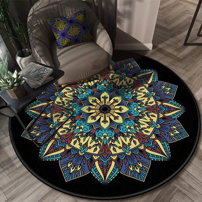 2021 Round Carpet European National Style Balcony Living Room Carpet Bedroom Mat Blue 70x70cm