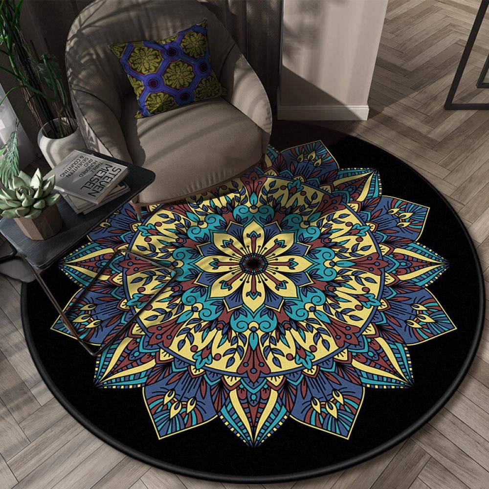 2021 Round Carpet European National Style Balcony Living Room Carpet Bedroom Mat Blue 70x70cm